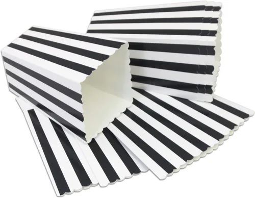 Miniatura 2 de Mini cajas de papel para palomitas de maíz a rayas blancas y negras, cajas de golosinas, caja de regalo de cumpleaños, cajas de aperitivos, cajas