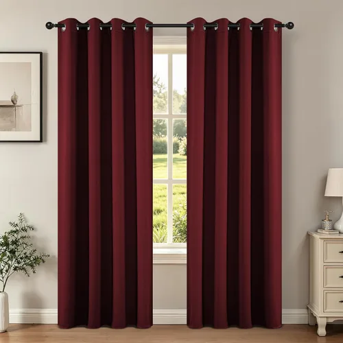 Miniatura 16 de Joydeco - Juego de 2 paneles de cortinas opacas de 63 pulgadas, 2 cortinas largas con aislamiento térmico burg, cortinas de oscurecimiento