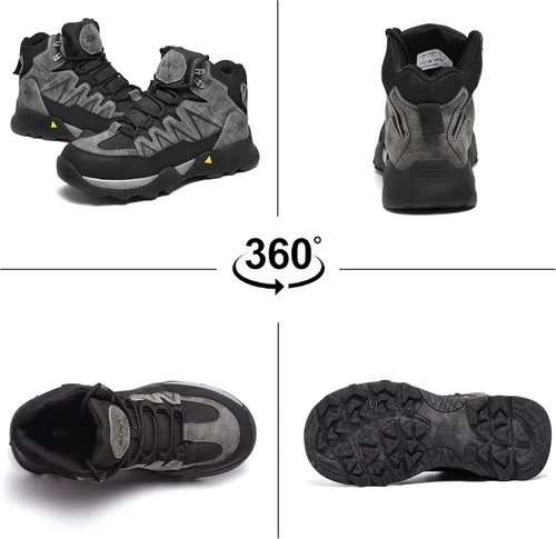 Miniatura 7 de AUVYI Botas de trabajo impermeables con punta de acero para hombre, de ancho, cómodas, duraderas, antideslizantes, de cuero, zapatos de trabajo