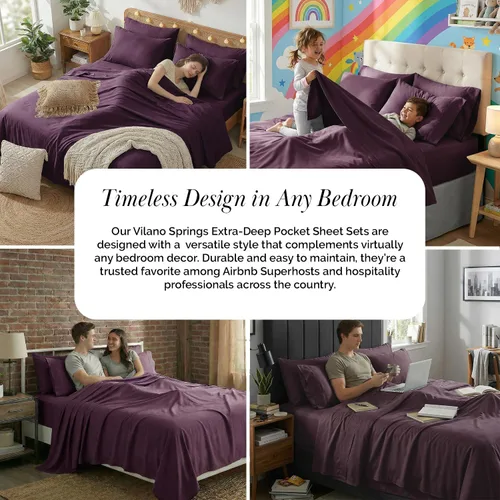 Miniatura 8 de Southshore Fine Living, Inc. Juego de sábanas de 6 piezas tamaño King, sábanas de bolsillo extra profundo de 21 pulgadas King, sábana encimera