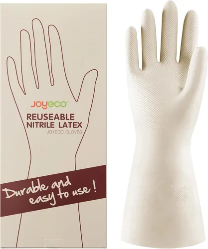 Guantes de limpieza para lavavajillas y cocina, de goma reutilizables, 1 par, color blanco, talla M