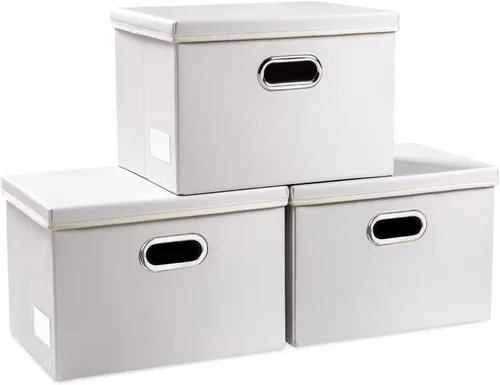 Miniatura 29 de PRANDOM - Cajas de almacenamiento grandes apilables con tapas (paquete de 5 unidades), contenedores organizadores de almacenamiento plegables