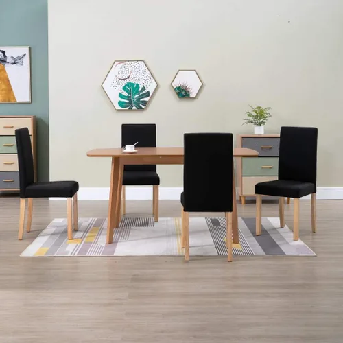 Miniatura 26 de 2-Pack Black Fabric Dining Chairs with Rubber Wood Frame, Modern Farmhouse Accent Chairs for Kitchen Dining Room, Comfortable Upholstered Seats