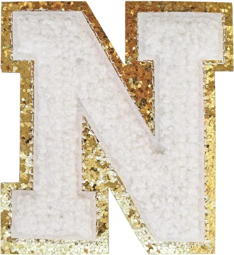 Miniatura 95 de SPRT - Parches de letras de chenilla universitaria con purpurina, parche de letras blancas para planchar con letras del alfabeto para disfraz