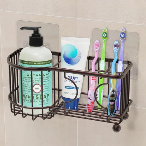Miniatura 8 de Simple Houseware Soporte para cepillos de dientes multifuncional de 6 ranuras, bronce