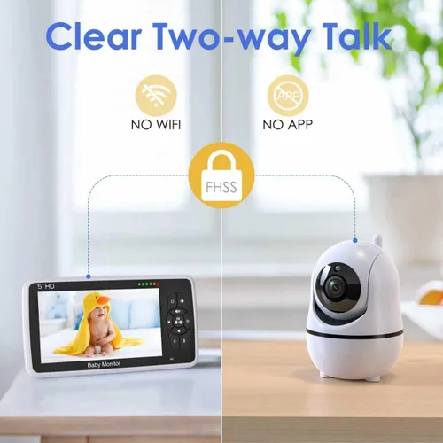 Miniatura 9 de Babystar Monitor de bebé con cámara y audio, resolución HD 720P, pantalla de 5 pulgadas, 4000 mAh hasta 22 horas de batería, zoom panorámico remoto