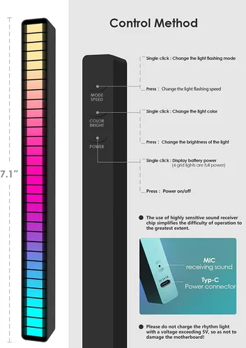 Miniatura 6 de Soulpunk Luz de control de sonido recargable RGB, luces de ritmo de música activadas por voz, luz ambiental, para automóvil, decoración de sala
