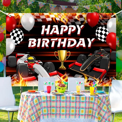 Miniatura 4 de Cartel de feliz cumpleaños de carreras de coches, juego temático de carreras, competición de coches, campeón, decoración de fondo para fanáticos