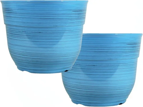 Miniatura 6 de Garden Elements Maceta de plástico cepillada y brillante para interior y exterior, grande, azul oscuro, 15 pulgadas
