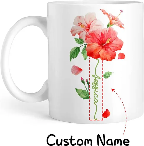 Miniatura 2 de CUBICER Tazas de café personalizadas, flor de hibisco, nombre personalizado, tazas de cerámica blanca, taza de viaje grande, vaso de bebida, regalo
