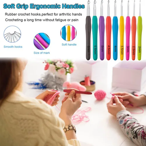 Miniatura 2 de Mdoker Kit de ganchillo de 100 piezas con hilo y accesorios de tejer, kit completo de tejido para principiantes que incluye ganchos de ganchillo