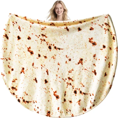Miniatura 21 de Vessia Manta con estampado de pizza, manta redonda realista y divertida de comida para adultos y niños, 300GSM, novedosa manta de pizza Pepperoni