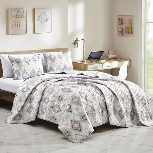 Miniatura 12 de ESCA Briseis - Juego de colcha reversible de 3 piezas, tamaño Queen, color blanco