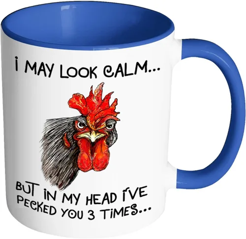 Miniatura 2 de Taza de café de cerámica con texto en inglés "I May Look Calm But in My Head I've Pecked You 3 Times", divertida taza de regalo de gallo de pollo