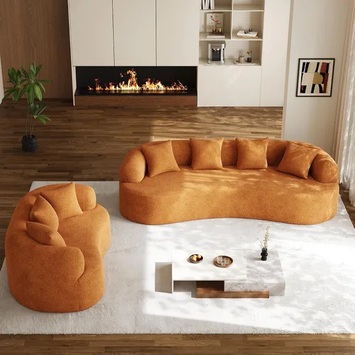 Miniatura 9 de Sofá biplaza de 68.5 pulgadas para sala de estar, moderno sofá de felpa de felpa extra profundo curvado con 3 almohadas para espacios pequeños,