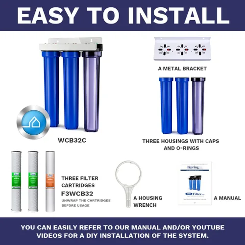 Miniatura 5 de iSpring Sistema de filtro de agua para toda la casa, reduce hasta un 99% el cloro, sedimentos, sabor, olor, sistema de filtración de agua de 3