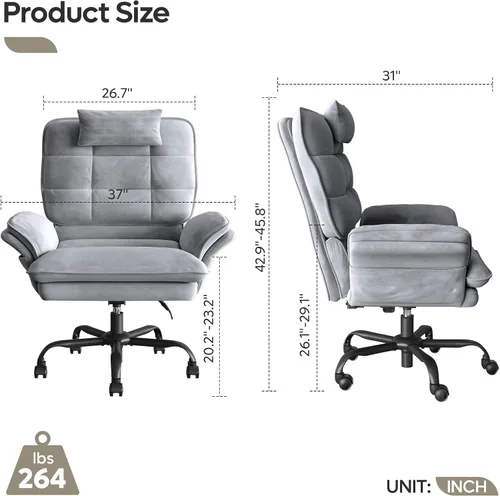 Miniatura 2 de Bestier Silla de oficina con patas cruzadas, silla cruzada con brazos ajustables, silla ejecutiva de terciopelo reclinable de 135° con ruedas, silla