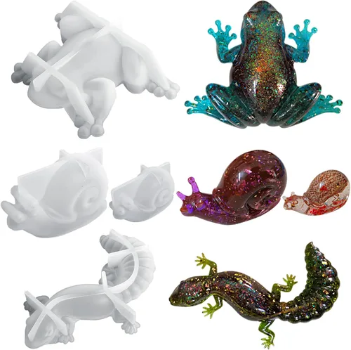 4 moldes de resina de animales, moldes de silicona 3D realistas con forma de caracol de lagarto para fundición de resina, molde de adorno de