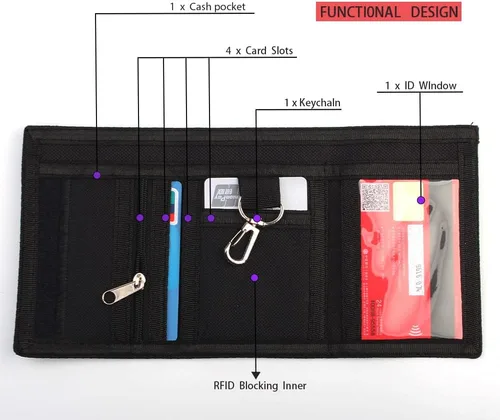 Miniatura 8 de NITORT Carteras deportivas de lona al aire libre para niños, bonita cartera con cremallera para niños, bolsillo frontal con adhesivo mágico