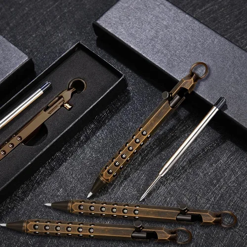 Miniatura 6 de Chinco Juego de 12 bolígrafos de acción con pernos, regalo para hombres, 4 bolígrafos hexagonales de latón macizo, 8 recambios de tinta, bolígrafo