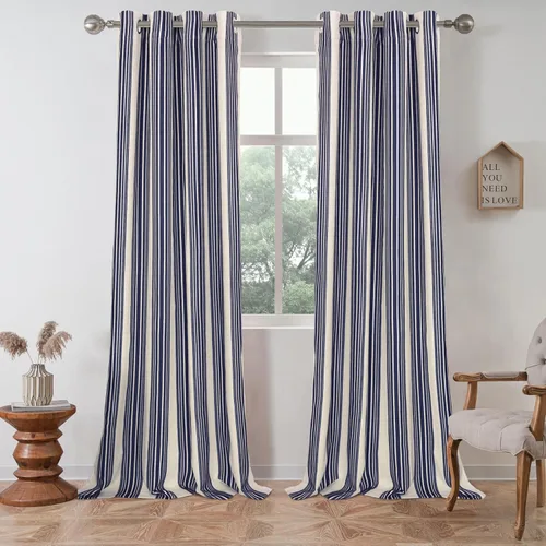 Miniatura 75 de DriftAway Chris Linen - Cortinas opacas con capa térmica y reductora de sonido, 63 pulgadas de largo para dormitorio, cortinas estampadas a rayas