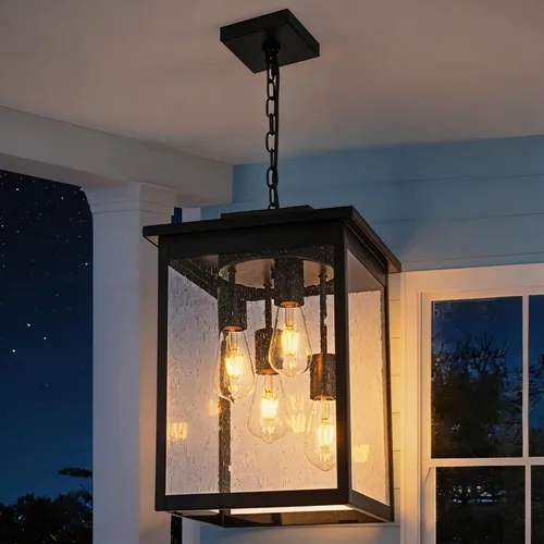 Miniatura 59 de TODOLUZ Lámpara Colgante de Exterior de 3 Luces Negra, Linterna Colgante Exterior Ajustable Luz de Porche