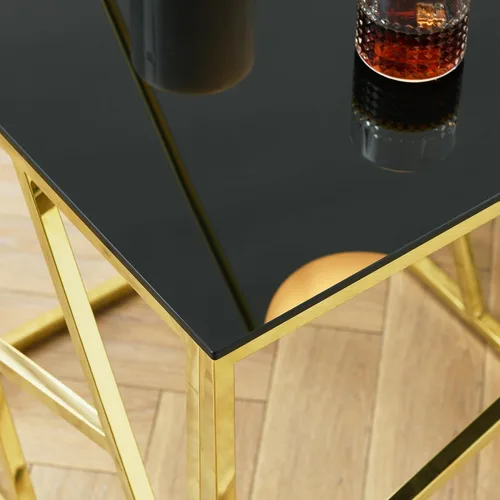 Miniatura 8 de SSLine Mesa de centro de cristal negro con patas de acero inoxidable doradas, mesa de centro rectangular de lujo para sala de estar, moderna
