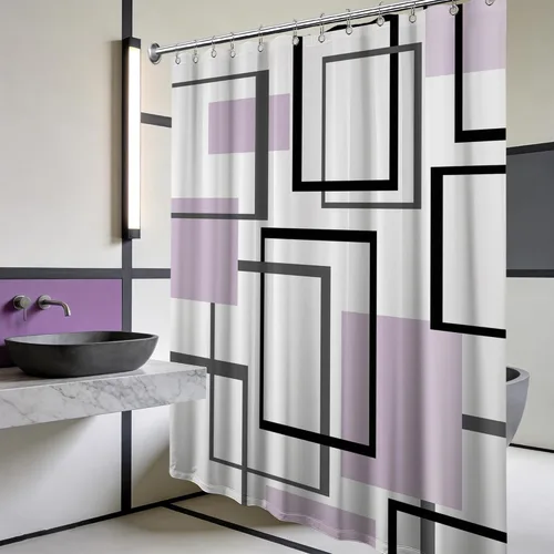 Miniatura 53 de Cortina de Ducha en Blanco y Negro Geométrica Cortinas de Ducha para Decoración de Baños de Hombres Juego de Cortina de Baño en Negro Blanco y Gris