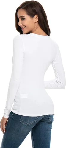 Miniatura 2 de Camiseta de manga larga para mujer, cuello redondo, rayón, ajustada, elástica, para mujer