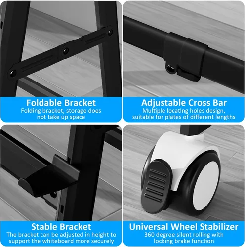 Miniatura 6 de A-Frame - Soporte plegable para pizarra blanca, altura y ancho ajustable, soporte móvil con ruedas, se adapta a vidrio, tiza, boletín, exhibición