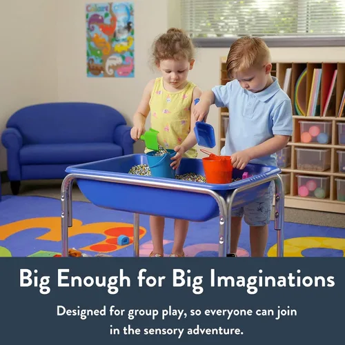 Miniatura 5 de Children's Factory - Mesa sensorial pequeña de 18" con tapa, caja de arena y mesa de agua para niños, azul
