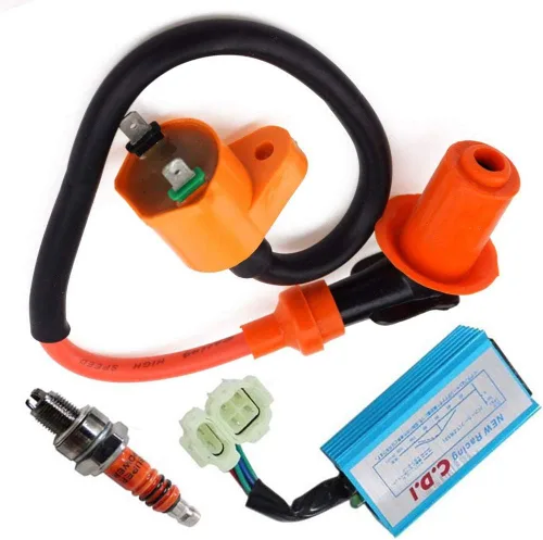 Miniatura 6 de GY6 Bobina de encendido para carreras de alto rendimiento, 50 cc, 150 cc, 125 cc, ATV, ciclomotor, Go Kart, con bujía CDI de 6 pines y 3 electrodos