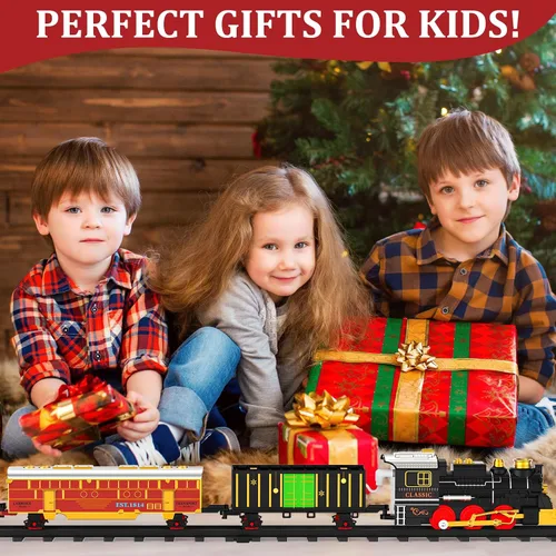 Miniatura 7 de Juego de Tren de Juguete con Humo, Luces y Sonido (Encendido/Apagado) para Niños, Juego de Tren Bajo el Árbol de Navidad, Modelos de Trenes
