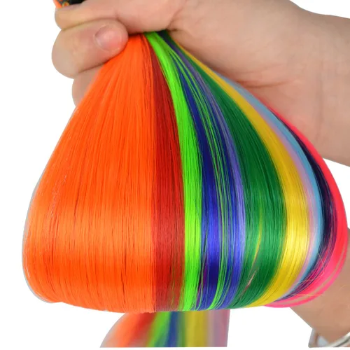Miniatura 3 de 12 extensiones de cabello sintético lacio de color con clip, de 22 pulgadas, para mujeres, niños y niñas, reflejos para fiesta (liso, 12 colores)