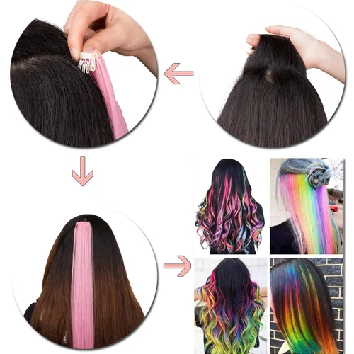 Miniatura 6 de Extensiones de cabello sintético lacio y sintético con clip de 24 pulgadas, para mujeres y niñas, regalo para fiestas, cosplay, rosa