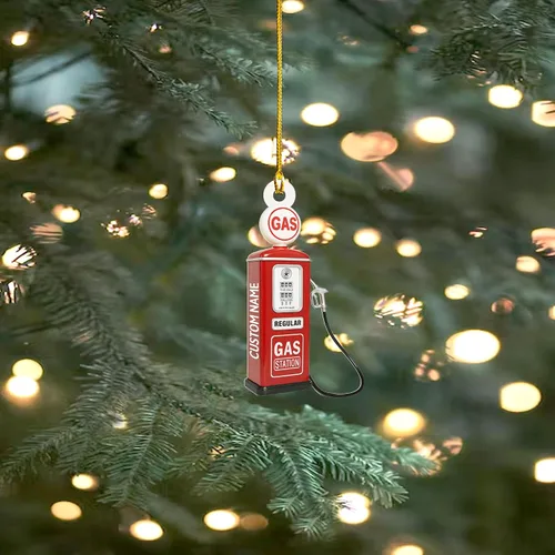 Miniatura 9 de Adorno de Navidad personalizado con bomba de gas 2025, decoración retro personalizada de árbol de estación de servicio, regalo único de recuerdo