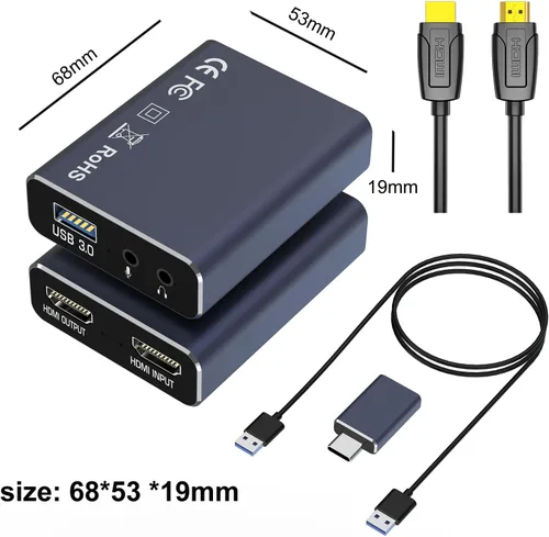 Miniatura 3 de dobestyou Tarjeta de Captura 4K Gris para Transmisión, Grabación y Juegos – Dispositivo de Captura de Video HDMI con USB 3.0, 1080p 60fps, Sin