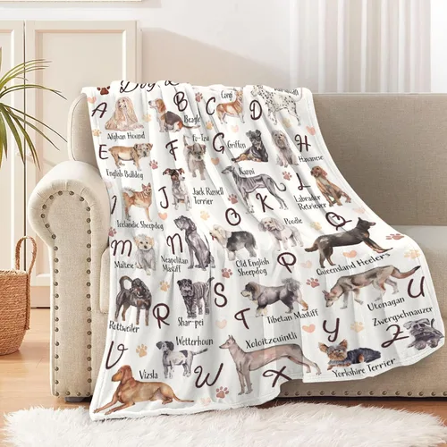 Miniatura 25 de Manta de franela con diseño del alfabeto de animales, súper suave, ligera, para niños, adultos, adecuada para sofá, cama, campamento, viajes, todas