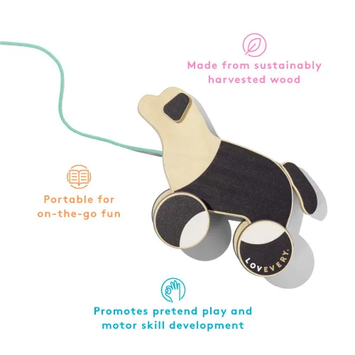 Miniatura 3 de LOVEVERY The Pull Pup Juguete de madera para empujar y jalar, madera negro/blanco/natural, juguete sostenible para niños pequeños, a partir de 18