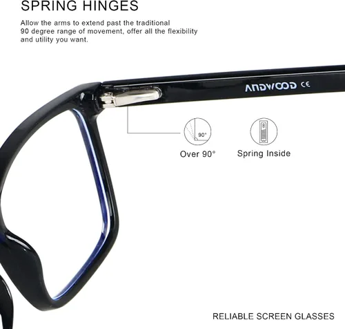 Miniatura 2 de ANDWOOD Gafas de bloqueo de luz azul para hombres y mujeres, filtro de computadora, marco grande, bloqueador de luz azul, antirayos azules, ligeros
