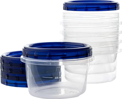 Miniatura 12 de PLASTICPRO [8 oz 96 Pack] Contenedores Twist Top para bocadillos con parte inferior transparente y tapa azul giratoria en las tapas, reutilizables