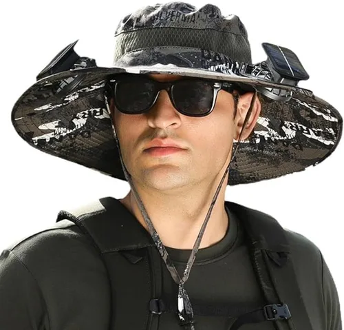 Sombrero de ventilador solar de ala ancha, ventilador solar de ala ancha, sombrero de pesca al aire libre, sombreros de ventilador solar para