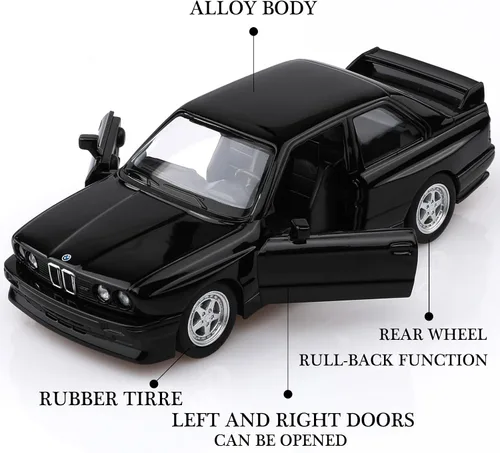 Miniatura 3 de TOKAXI Escala 1/36 1987 BMW M3 Modelo de coches fundidos a presión, vehículos de tracción BMW, autos de juguete para niños y niñas