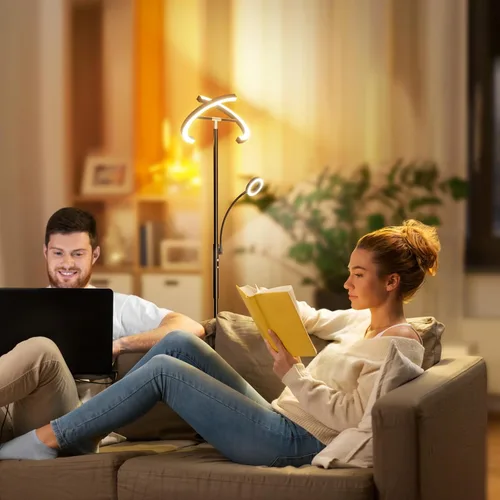 Miniatura 7 de SIBRILLE Lámpara de pie LED para sala de estar - Lámpara de pie moderna con luz de lectura, control táctil remoto, luz de pie regulable Negro