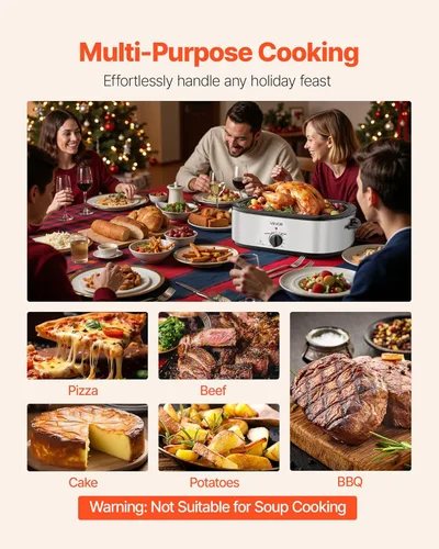 Miniatura 6 de VEVOR Horno tostador, bandeja eléctrica de tostado de 20QT, horno de pavo de cocción rápida con temperatura ajustable de 150-450℉, horno de pavo