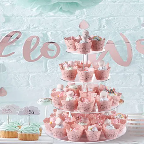 Miniatura 3 de Boxalls Soporte para cupcakes, soporte redondo de 4 niveles para cupcakes, torre transparente de pastelería de postres para bodas, cumpleaños