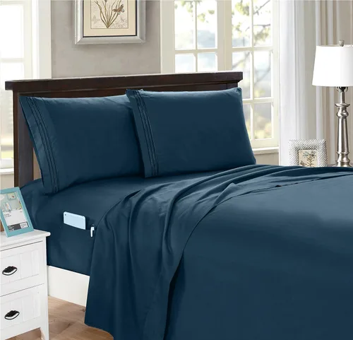 Miniatura 8 de Elegant Comfort Juego de sábanas inteligentes de 4 piezas, tamaño individual, suave y lujoso, calidad hotelera 1500, resistente a las arrugas y a