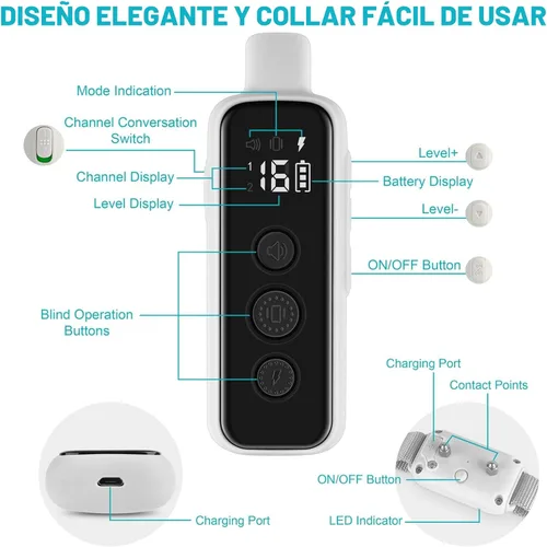 Miniatura 6 de Bousnic Collar de choque para perros 2 perros, (8-120 libras), collar eléctrico impermeable recargable con control remoto para perros pequeños, Gris