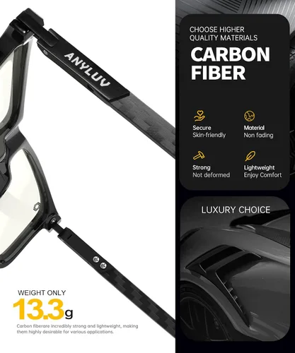 Miniatura 3 de ANYLUV Blue Light Glasses for Men,Rectangle Business Style Glasses, Carbon Fiber Straight Legs Glasses for Eye Protection