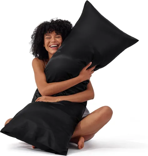 Miniatura 57 de Bedsure Paquete de 2 fundas de almohada de satén similares a las fundas de almohada de seda tamaño estándar, funda de almohada para mujeres que 01